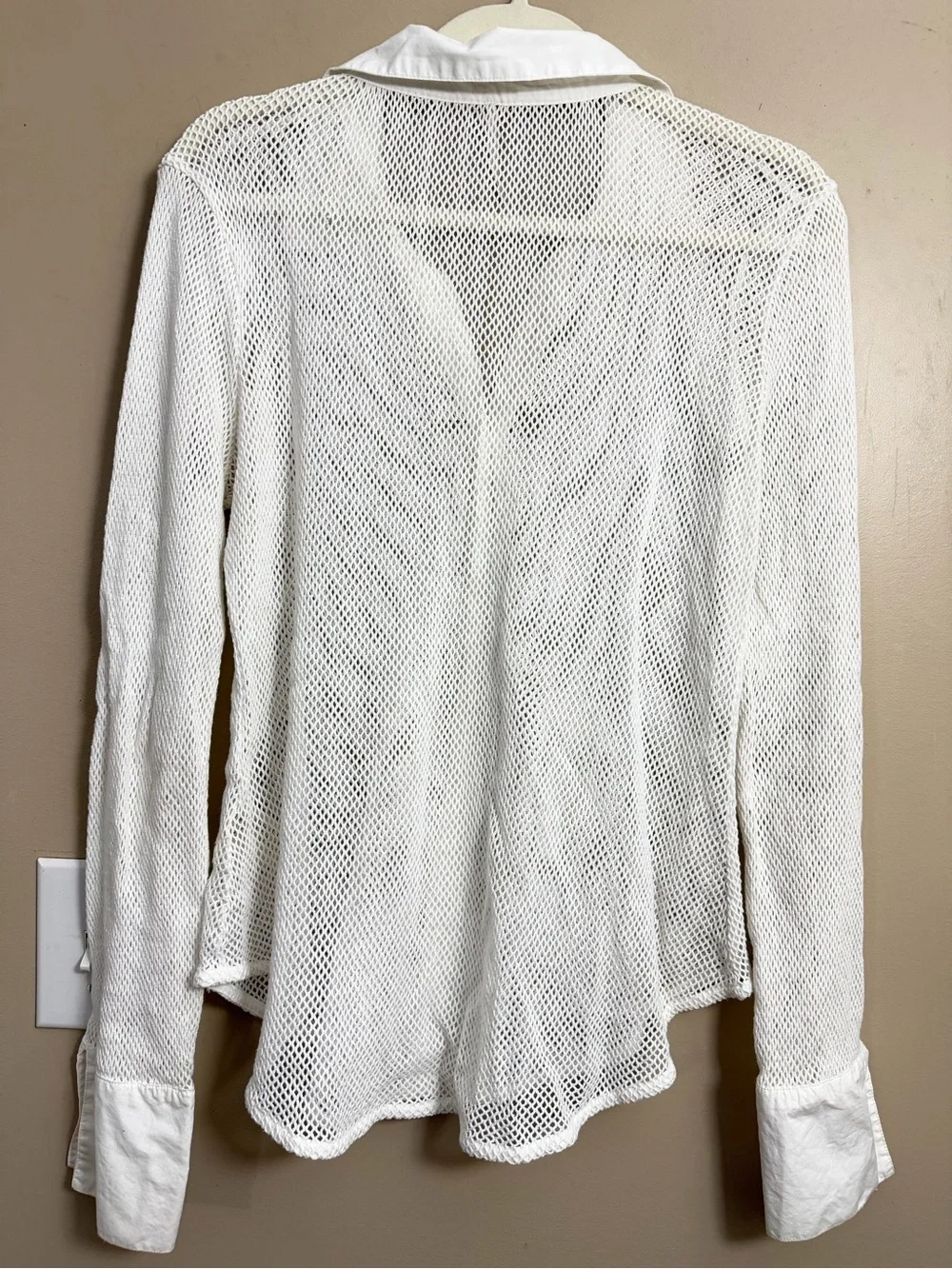 Free People White Siggi 100% Cotton Open Knit Lace Button Down Shirt Size XL
